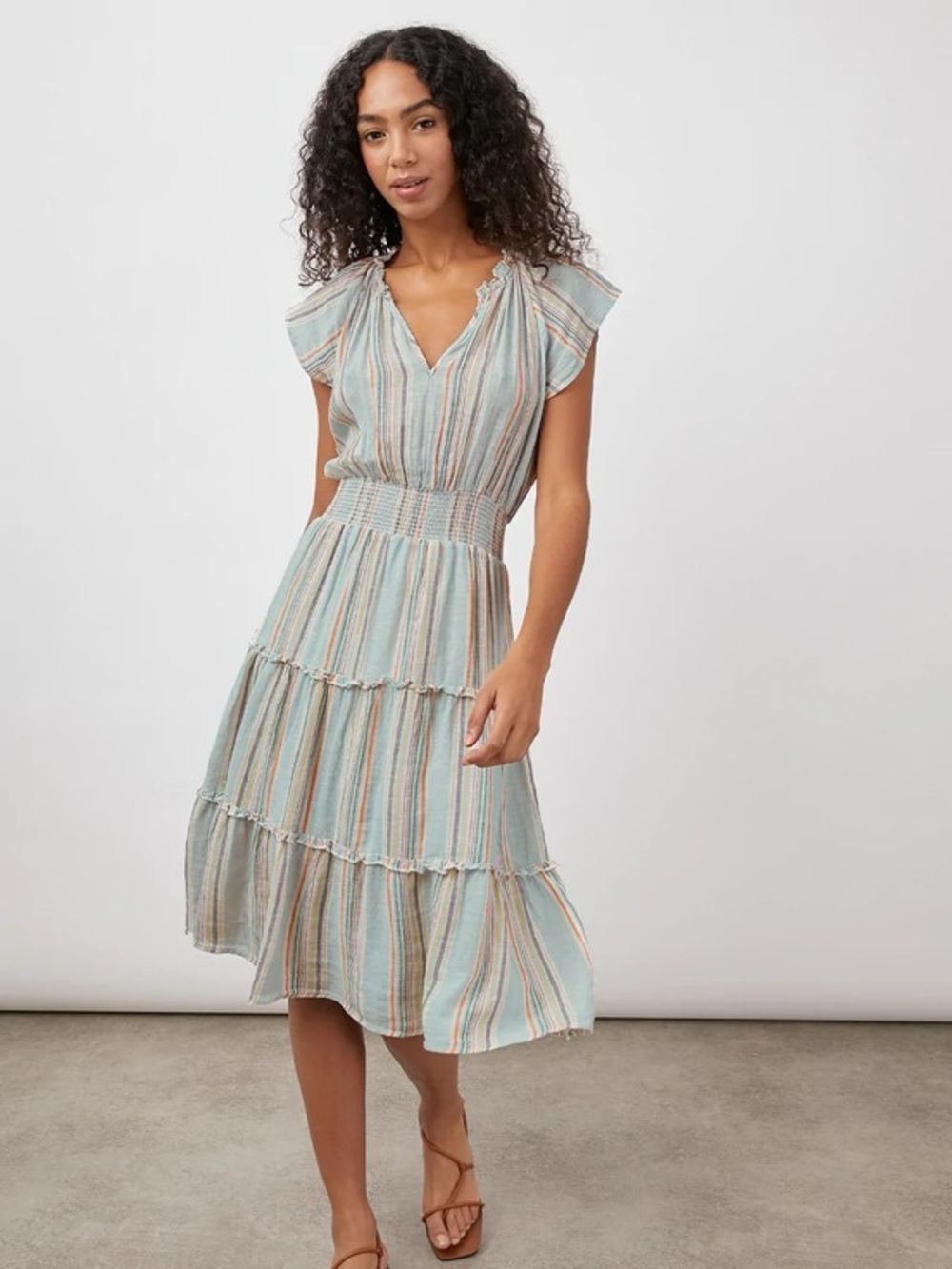 Rails Amellia Linen-Blend Midi Dress in Sag Harbour Stripe - S